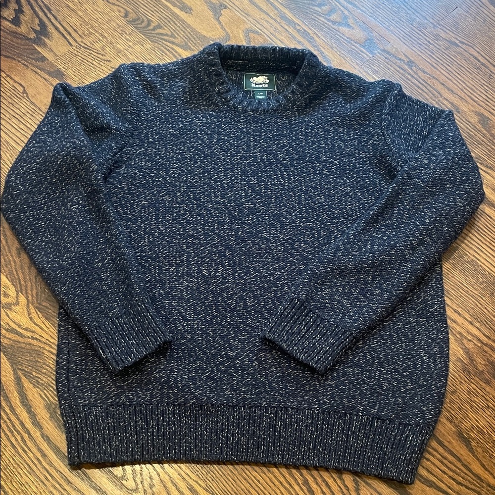 Roots sz L Navy Heather Sweater - heavy; A+ condition; cotton-mix